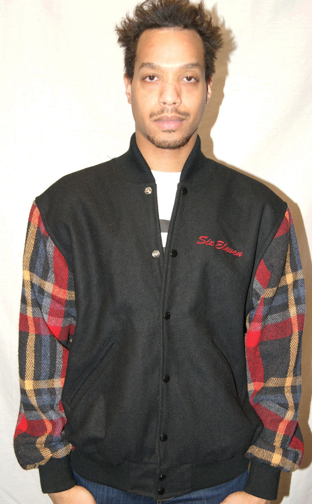 Black & Red Plaid Varsity Jacket