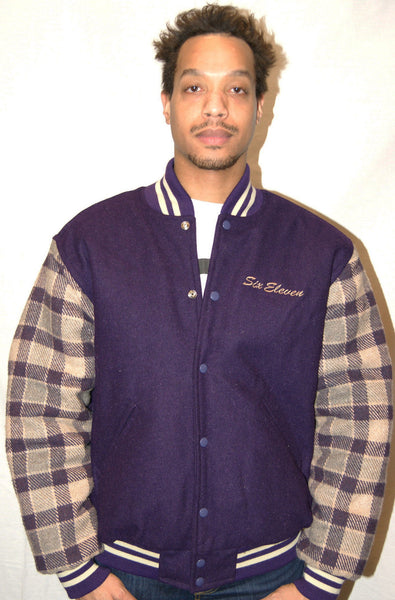 Purple & Tan Plaid Varsity Jacket