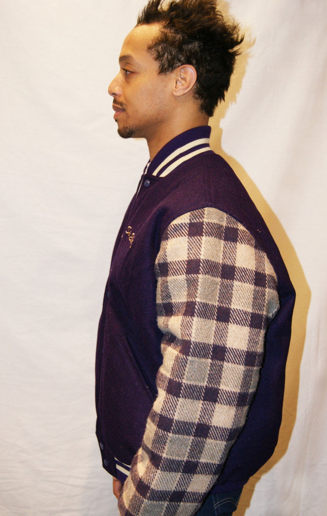 Purple & Tan Plaid Varsity Jacket