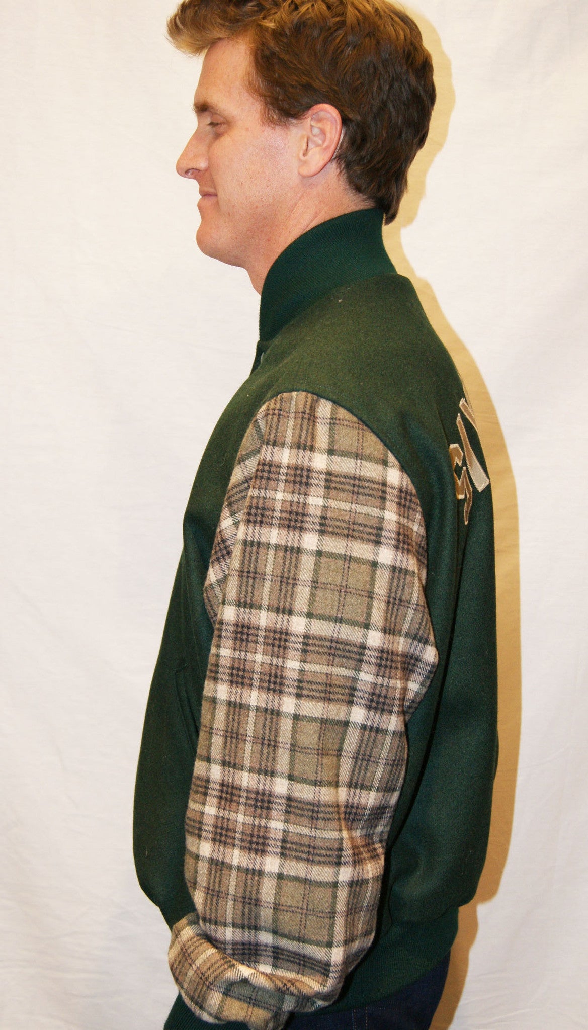 Green & Tan Plaid Varsity Jacket