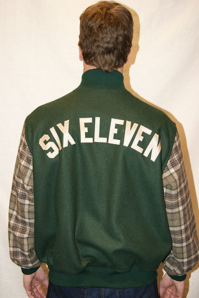 Green & Tan Plaid Varsity Jacket