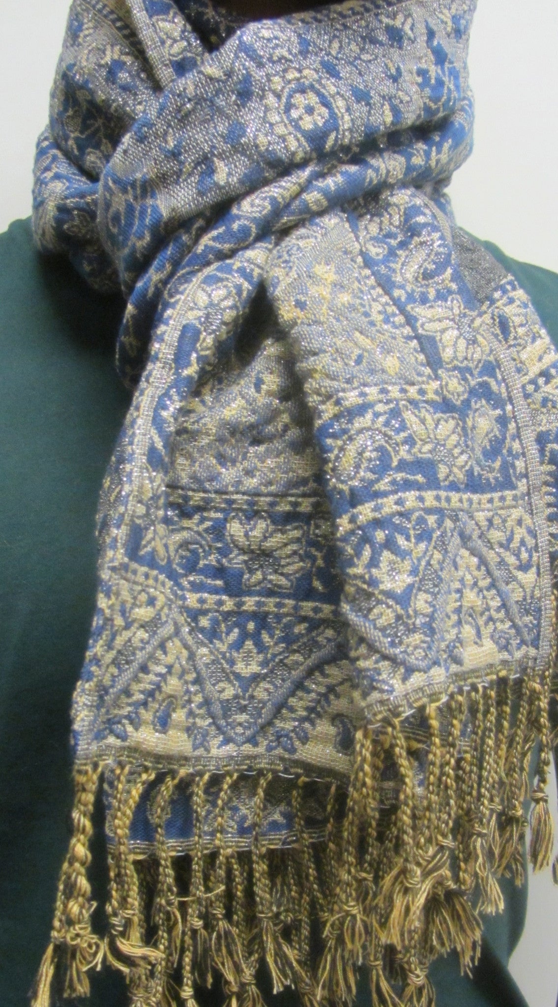 Navy Blue and Gold Pashmina