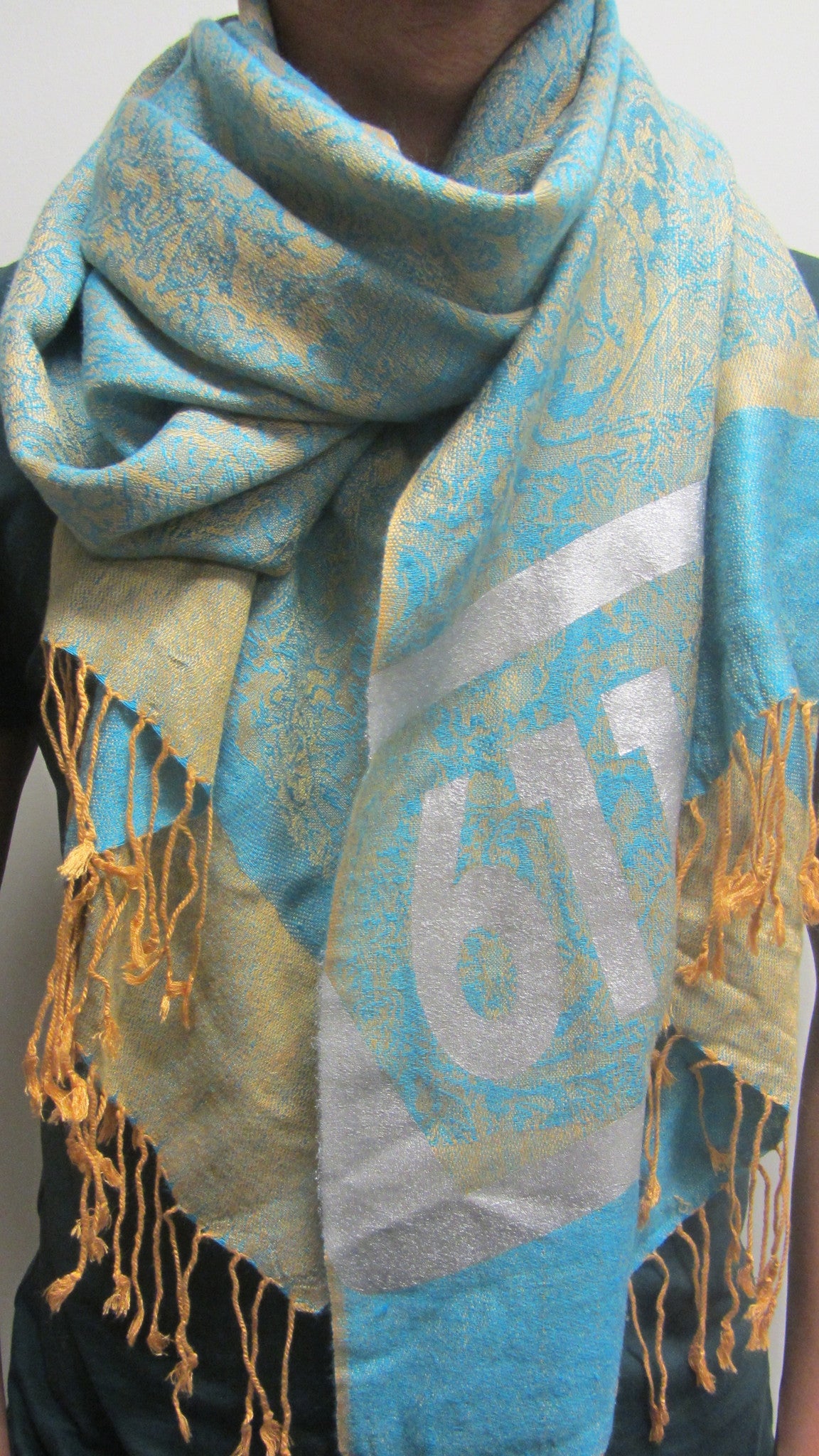 Light Blue and Gold Pashmina