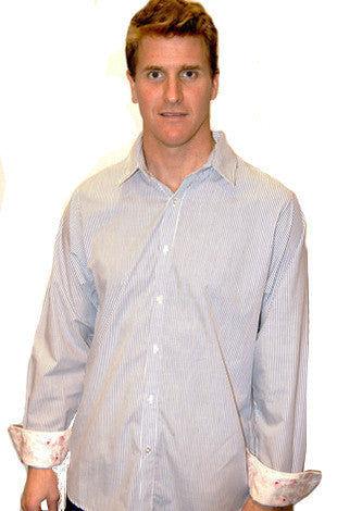 White & Navy Stripe Collared Shirt