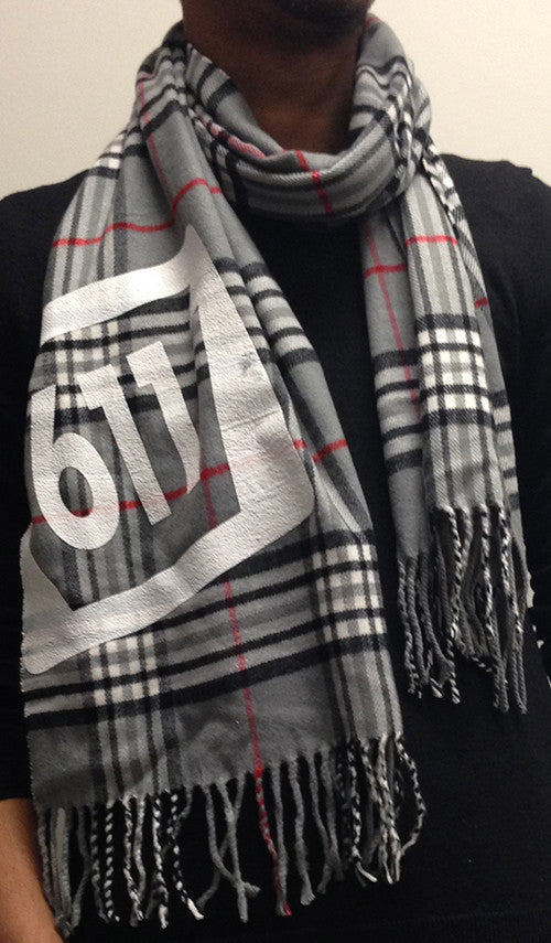 Gray and Red Plaid Scarf